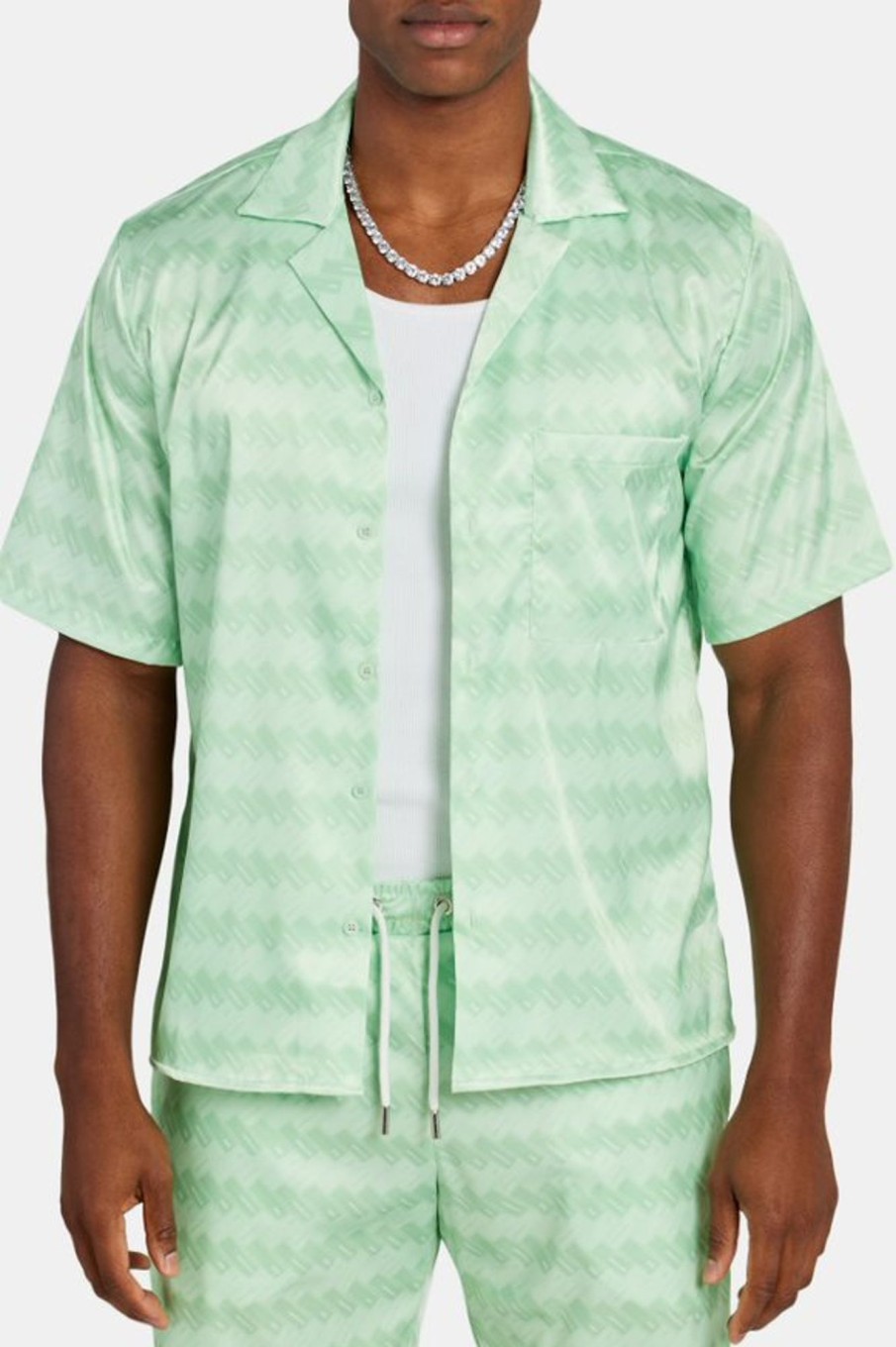 Shirts | CLO-TOP-SHIR Shirts Cernucci Repeat Printed Satin Shirt - Lime