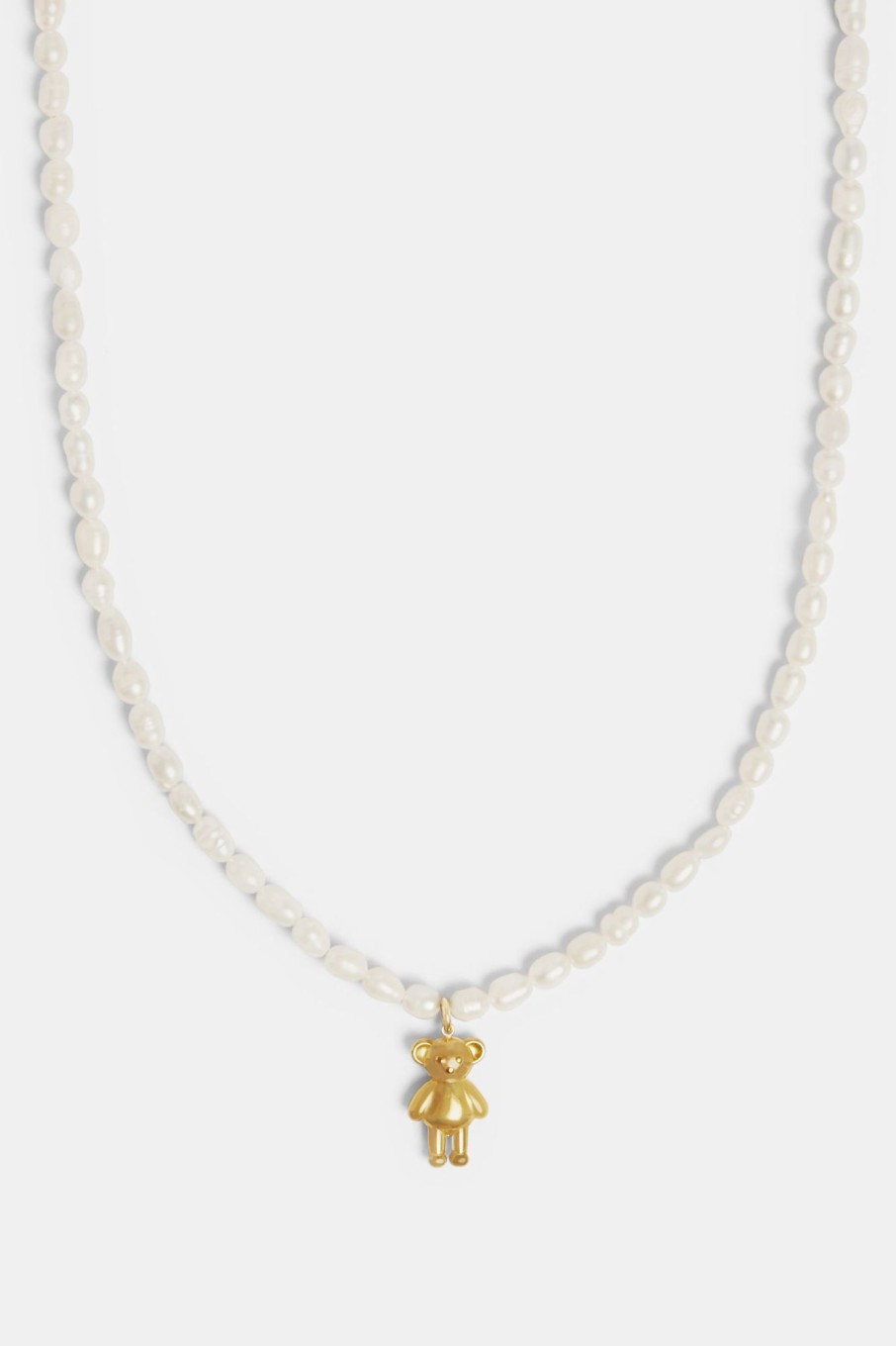 Chains | JWL-CHN-PRL Chains Gold Plated Seed Freshwater Pearl Necklace With Teddy Bear Charm