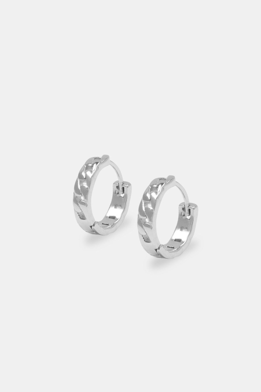 925 Sterling Silver | cernucci 925 Sterling Silver Polished Cuban Chain Huggie Earrings