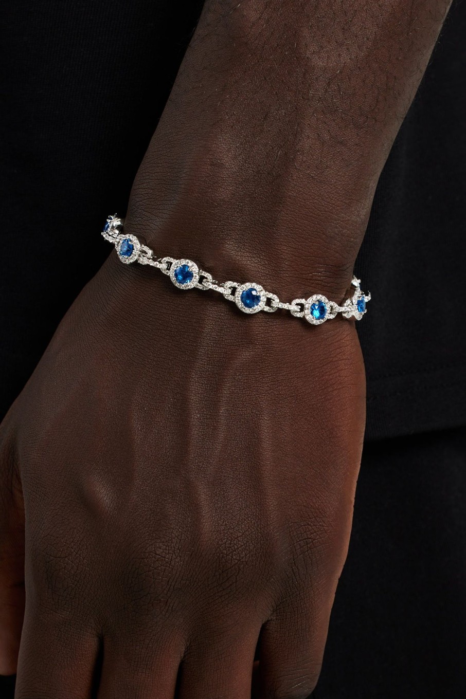 Iced Jewellery | cernucci Iced Jewellery 9Mm Blue Centre Link Bracelet