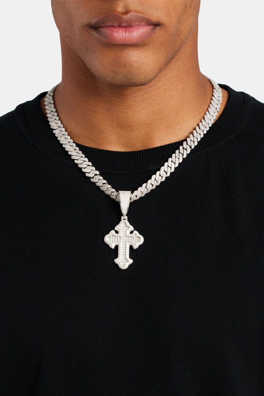 Cross Jewellery | cernucci Cross Jewellery 70Mm Iced Cz Vintage Cross Baguette Pendant