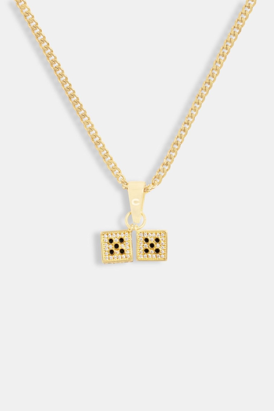 Necklaces | cernucci Necklaces Gold Plated 9Mm Iced Cz Pair Of Dice Micro Cuban Necklace