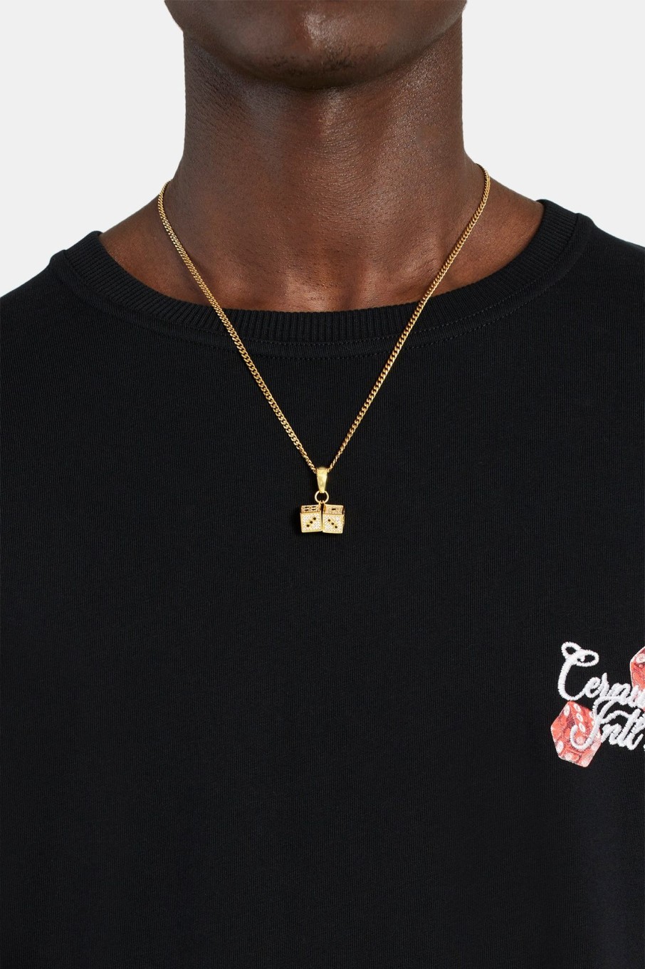 Necklaces | cernucci Necklaces Gold Plated 9Mm Iced Cz Pair Of Dice Micro Cuban Necklace