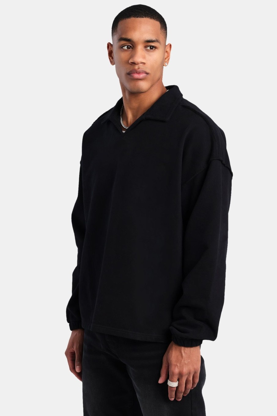 Hoodies & Sweatshirts | cernucci Hoodies & Sweatshirts Long Sleeve Collared Sweatshirt - Black