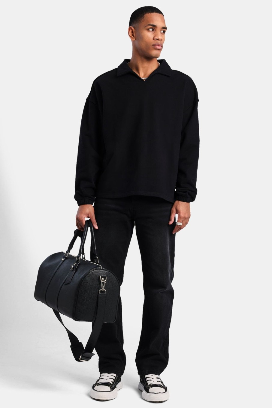 Hoodies & Sweatshirts | cernucci Hoodies & Sweatshirts Long Sleeve Collared Sweatshirt - Black