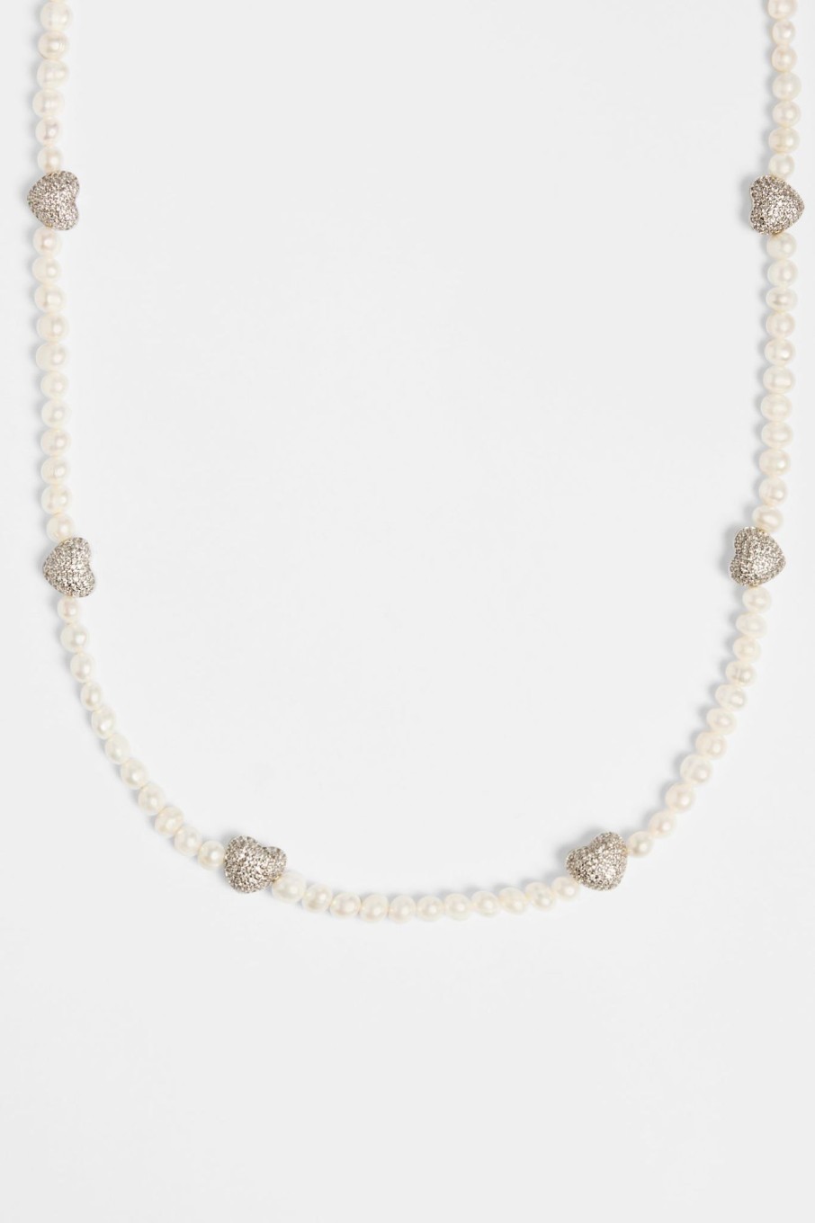 Pearls | JWL-CHN-PRL Pearls Freshwater Pearl And Iced Heart Necklace