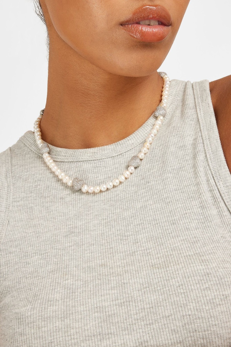 Pearls | JWL-CHN-PRL Pearls Freshwater Pearl And Iced Heart Necklace