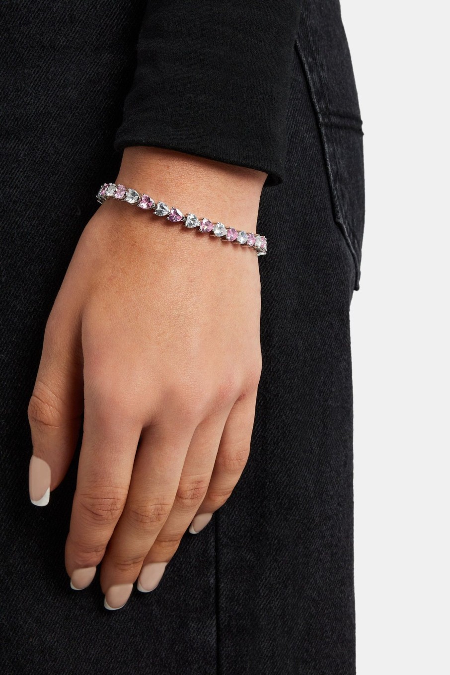 Iced Jewellery | JWL-BRA Iced Jewellery Pink U0026 Clear Heart Tennis Bracelet - White