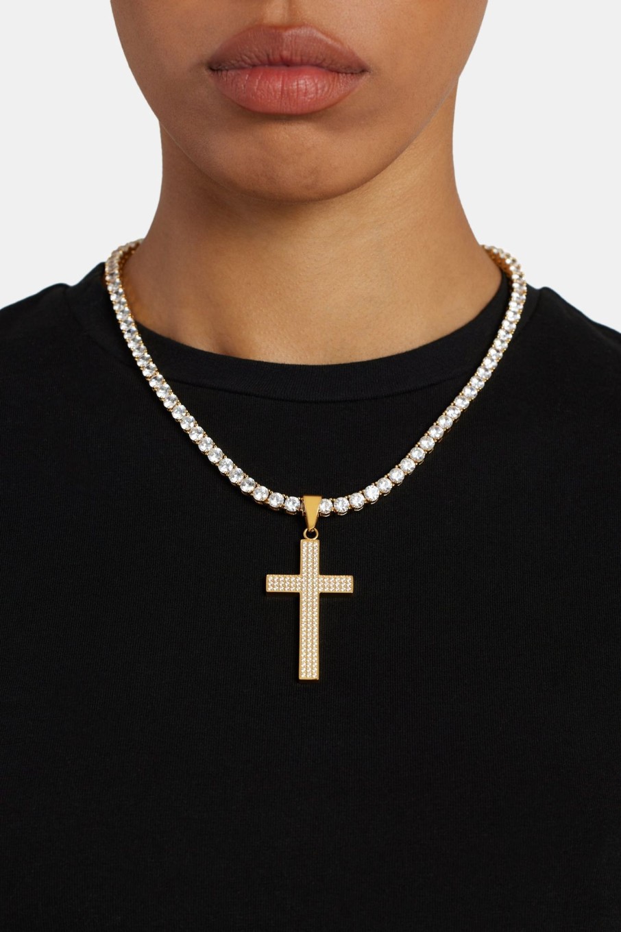 Pendants | cernucci Pendants 50Mm Iced Cz Large Gold Plated Cross Pendant