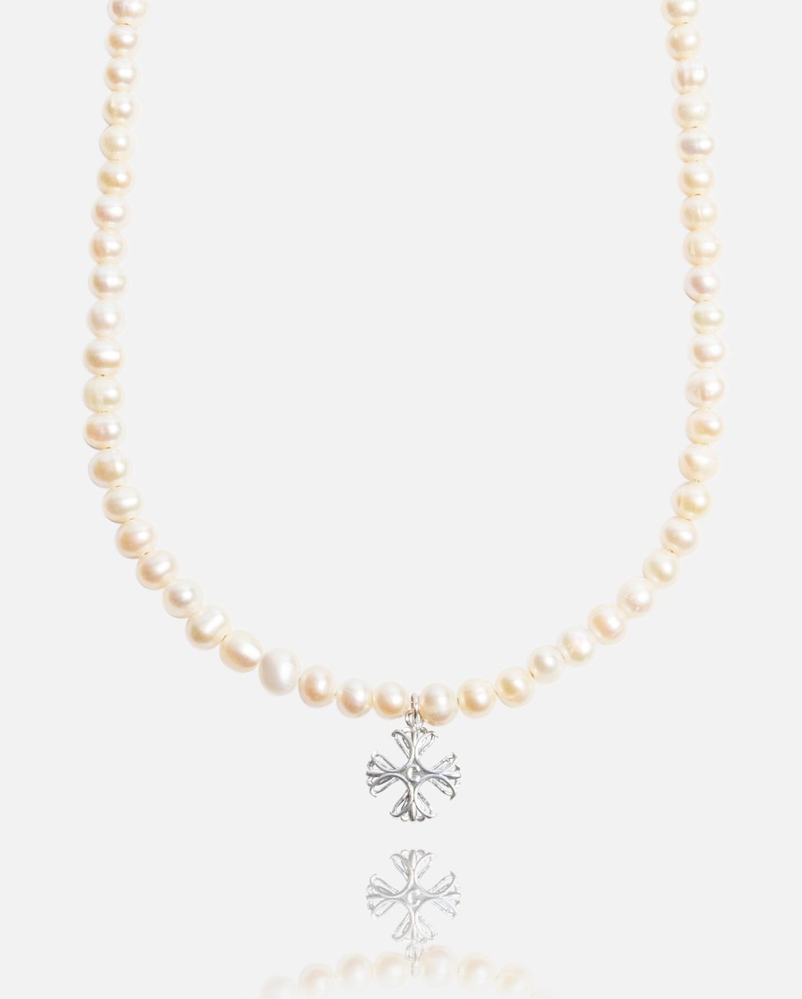 Necklaces | cernucci Necklaces 6Mm Pearl + Cross Pendant Necklace