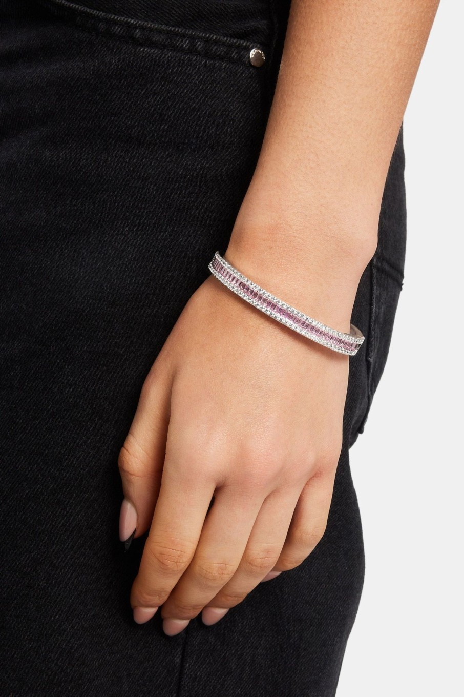 Bracelets & Bangles | JWL-BRA Bracelets & Bangles Pink Baguette Stone Bangle - White 8Mm