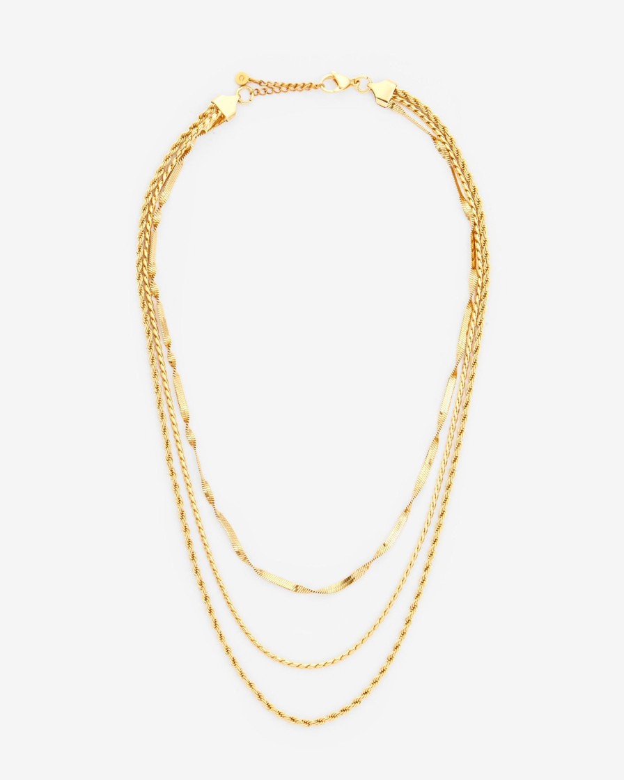 Necklaces | cernucci Necklaces Triple Layer Snake And Twist Necklace - Gold