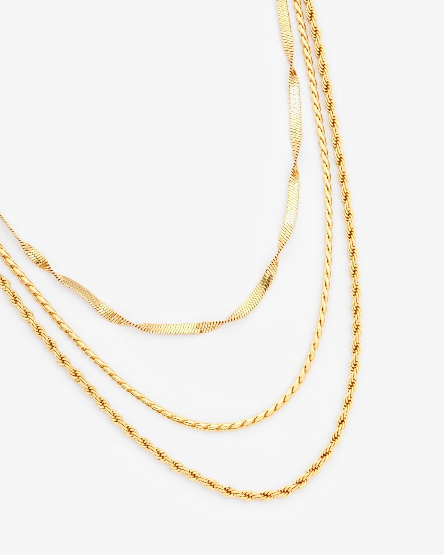 Necklaces | cernucci Necklaces Triple Layer Snake And Twist Necklace - Gold