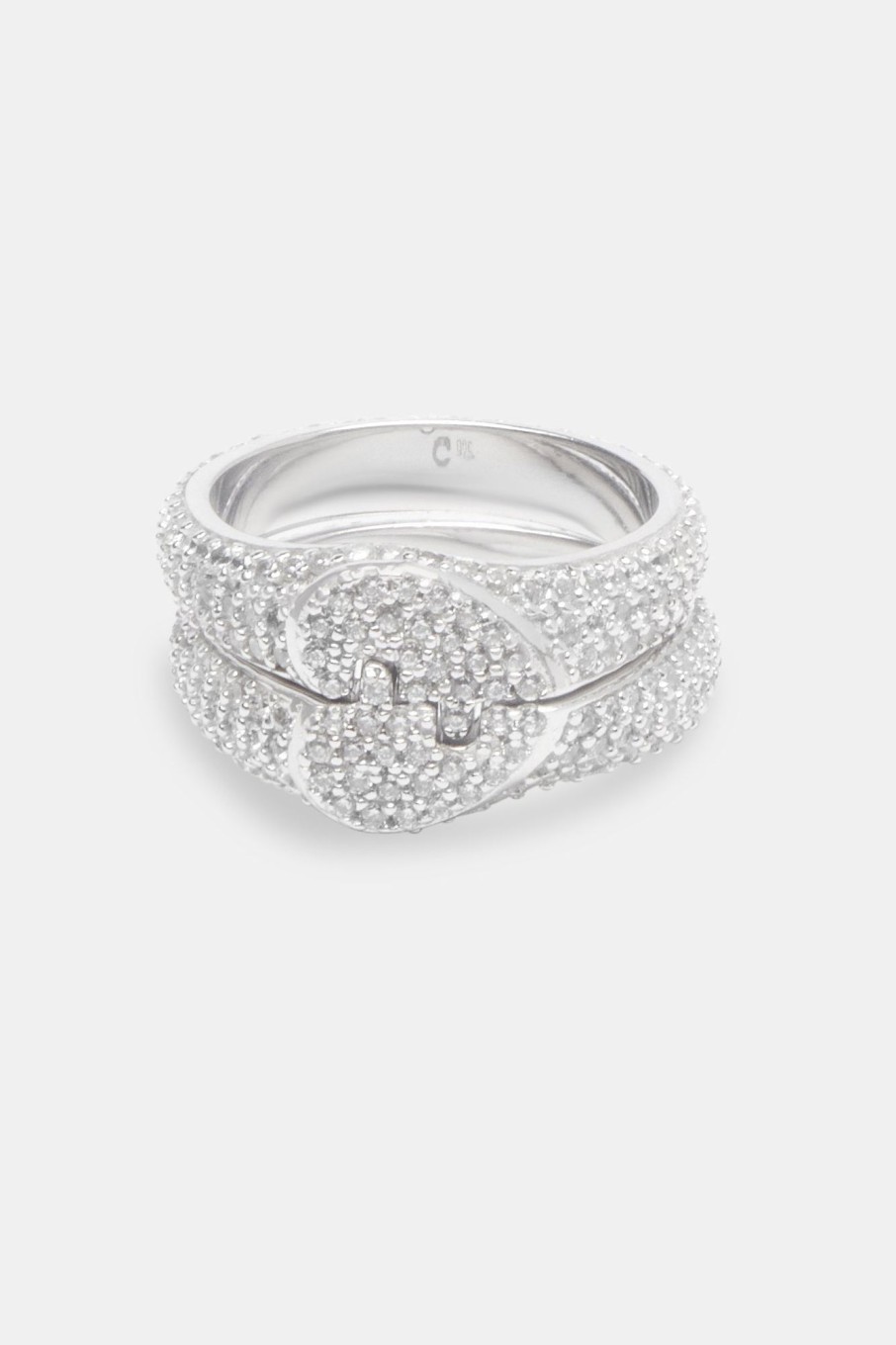 925 Sterling Silver | cernucci 925 Sterling Silver Iced Connecting Heart Ring - White