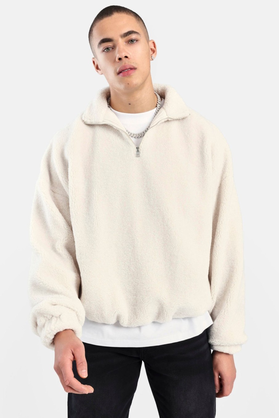 Hoodies & Sweatshirts | cernucci Hoodies & Sweatshirts Borg Half Zip Sweatshirt - Off White