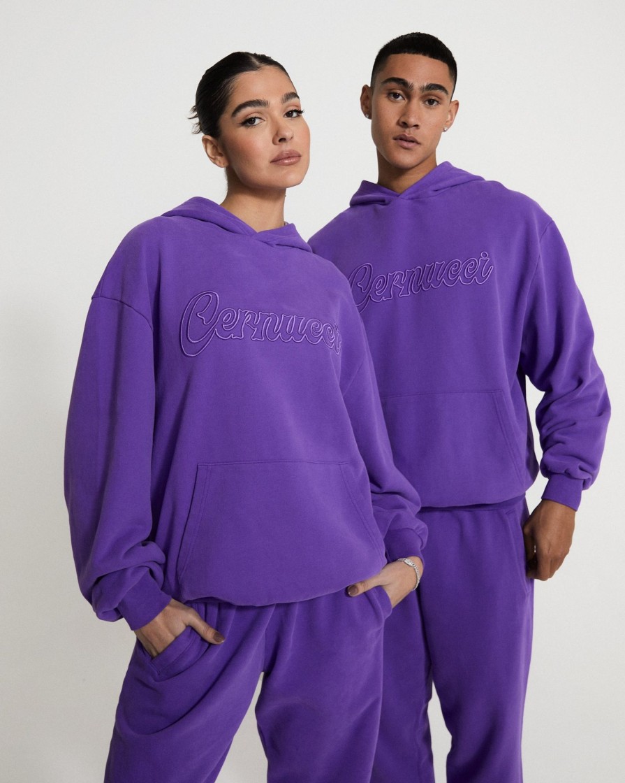 Hoodies & Sweatshirts | cernucci Hoodies & Sweatshirts Cernucci Embroidered Hoodie - Purple