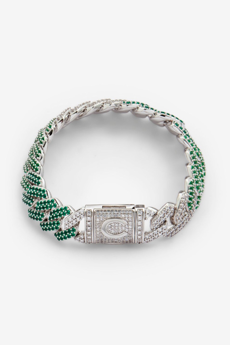 Bracelets & Bangles | cernucci Bracelets & Bangles 14Mm Iced Green Gradient Cuban Bracelet