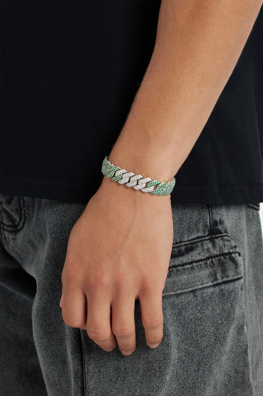 Bracelets & Bangles | cernucci Bracelets & Bangles 14Mm Iced Green Gradient Cuban Bracelet