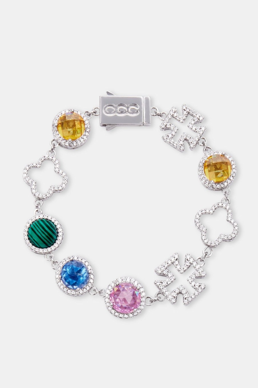 Iced Jewellery | JWL-BRA Iced Jewellery Motif U0026 Multi Gemstone Bracelet - White