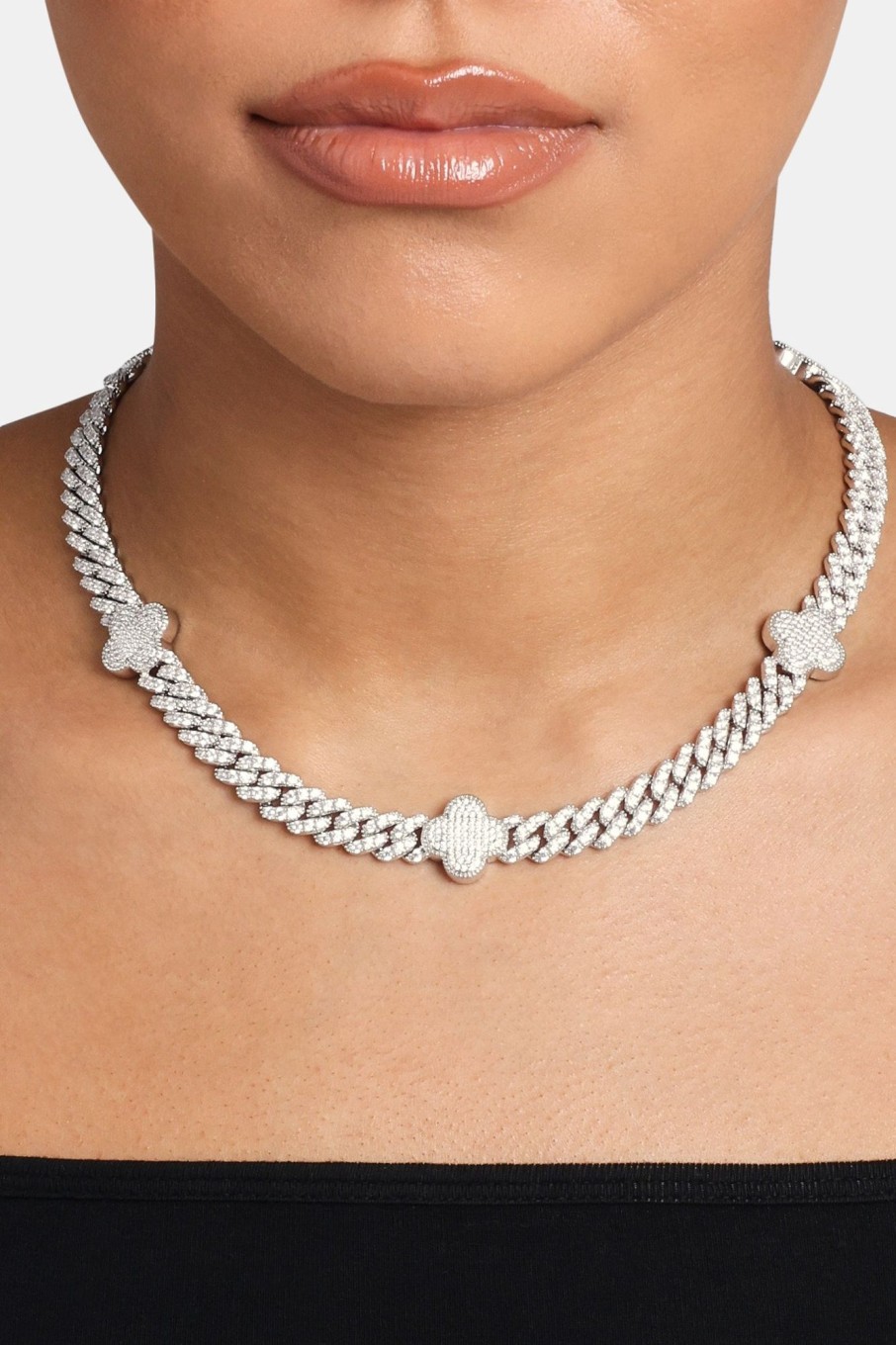 Iced Jewellery | JWL-CHN Iced Jewellery Womens Iced Motif Cuban Chain - White