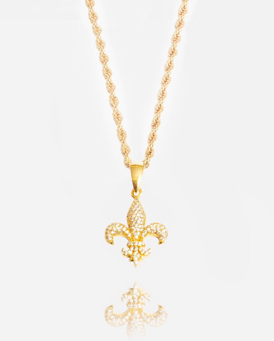 Jewellery Sets | cernucci Jewellery Sets Iced Fleur-De-Lis Pendant - Gold