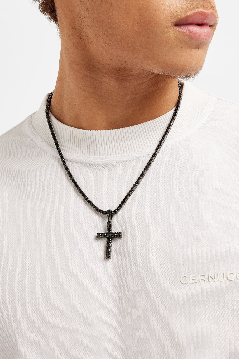 Cross Jewellery | cernucci Cross Jewellery 2.5Mm Micro Tennis Chain + 4Mm Iced Cross - Black