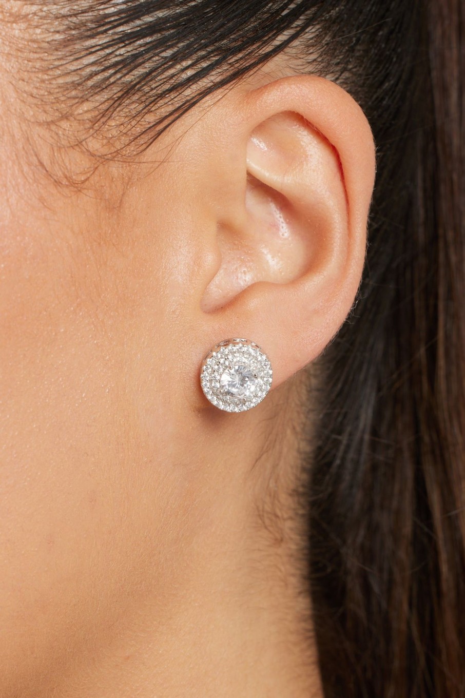 Earrings | JWL-EAR Earrings Sterling Silver Iced Round Cz Pave Stud Earrings