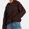 Knitwear | CLO-TOP-HS-KTW-HOOD Knitwear Womens Ccc Cable Knit Varsity Hoodie - Chocolate