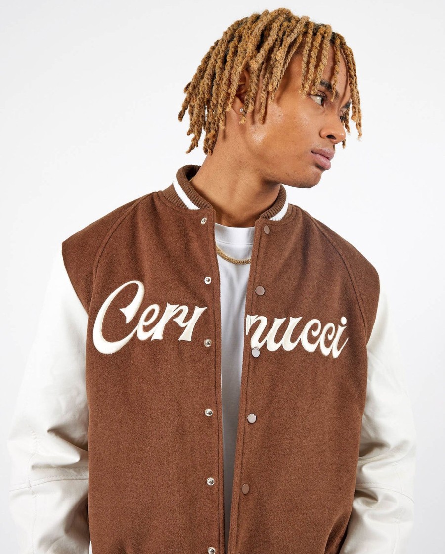 Outerwear | cernucci Outerwear Cernucci Varsity Bomber Jacket - Chocolate