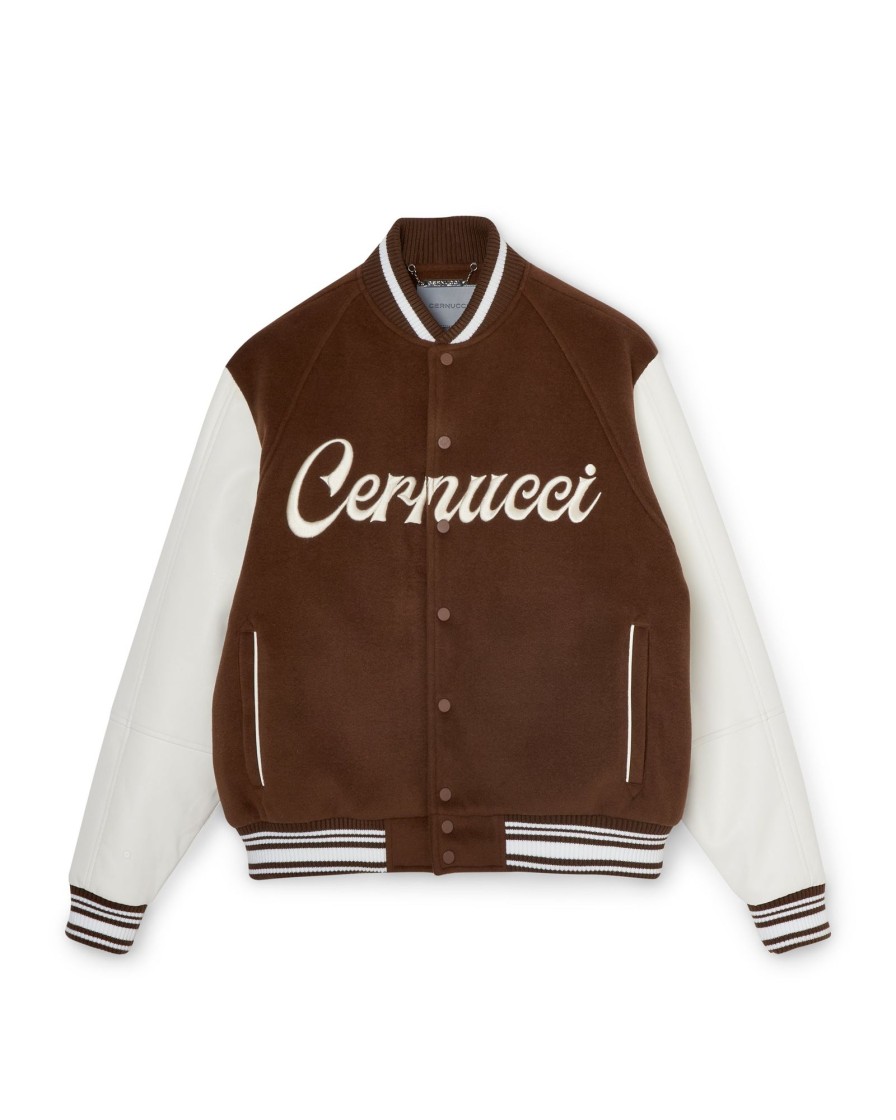 Outerwear | cernucci Outerwear Cernucci Varsity Bomber Jacket - Chocolate