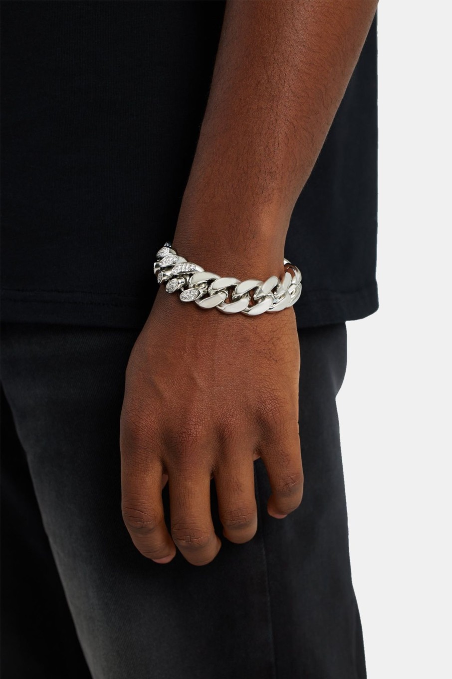 Bracelets & Bangles | cernucci Bracelets & Bangles 19Mm Half Iced Cz Half Polished Cuban Bracelet