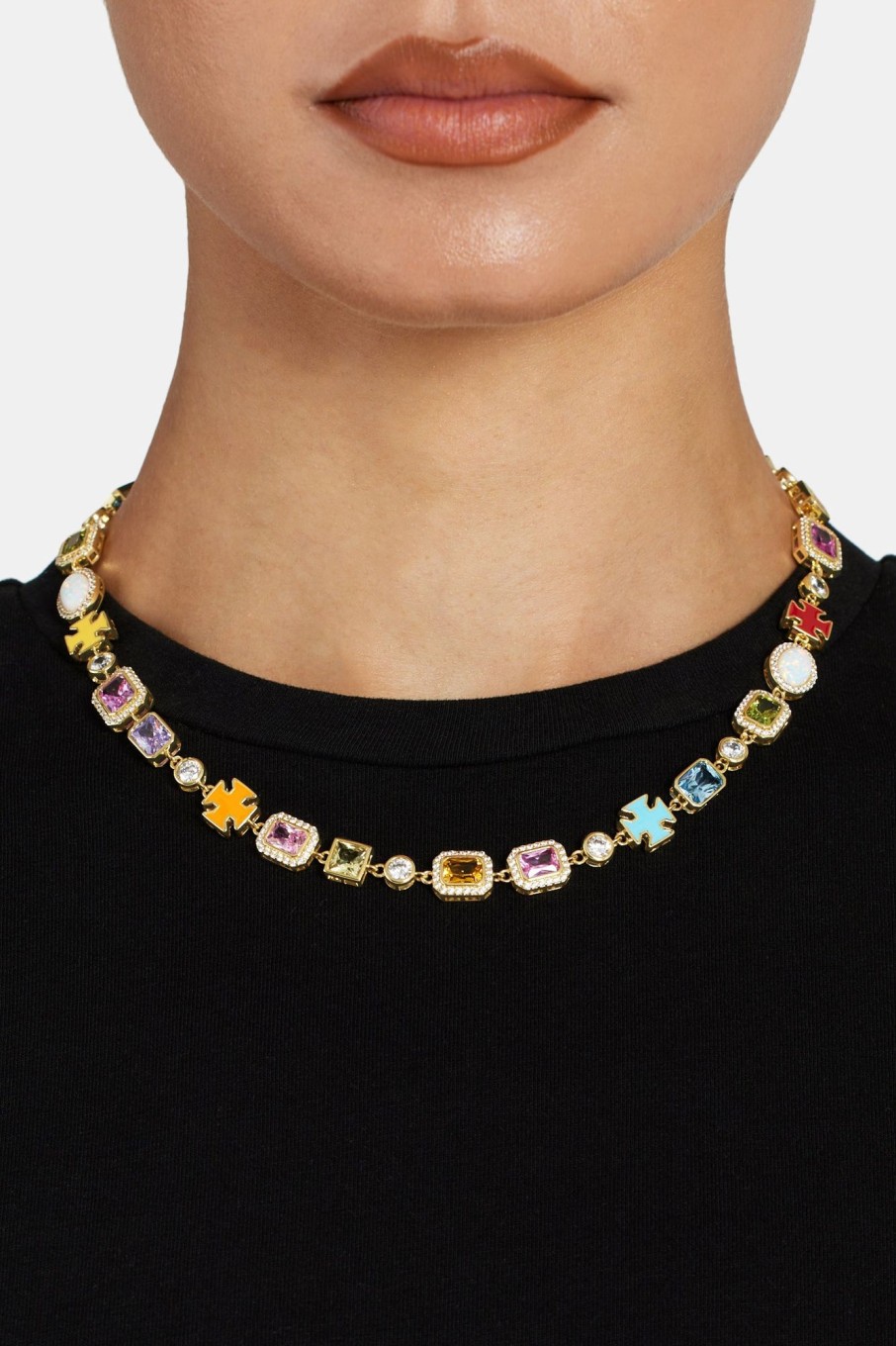 Necklaces | cernucci Necklaces Pink Multi Gemstone Motif Necklace - Gold