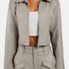 Outerwear | CLO-TOP-OUT Outerwear Pu Cropped Jacket With Shoulder Pads - Beige