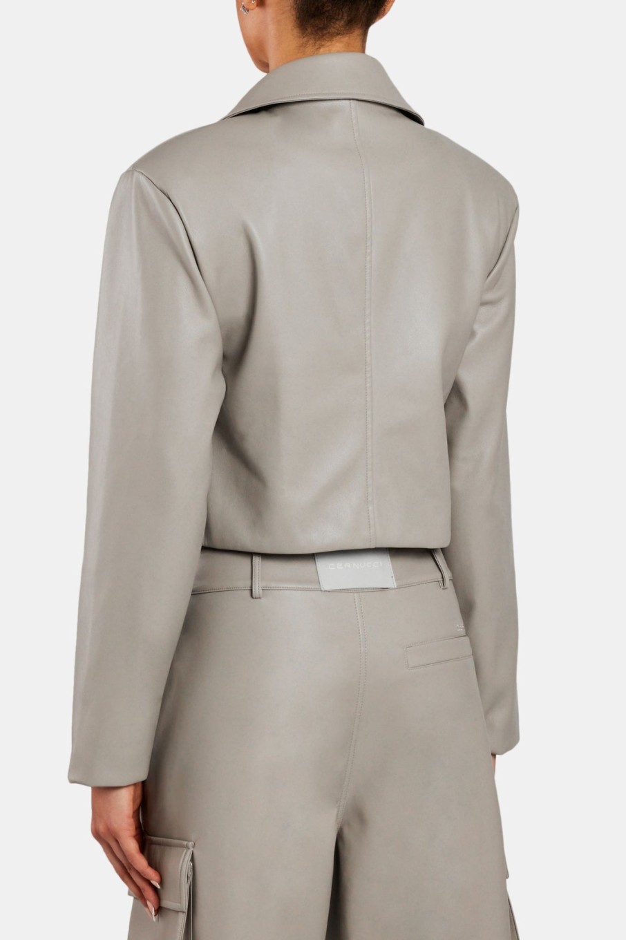 Outerwear | CLO-TOP-OUT Outerwear Pu Cropped Jacket With Shoulder Pads - Beige