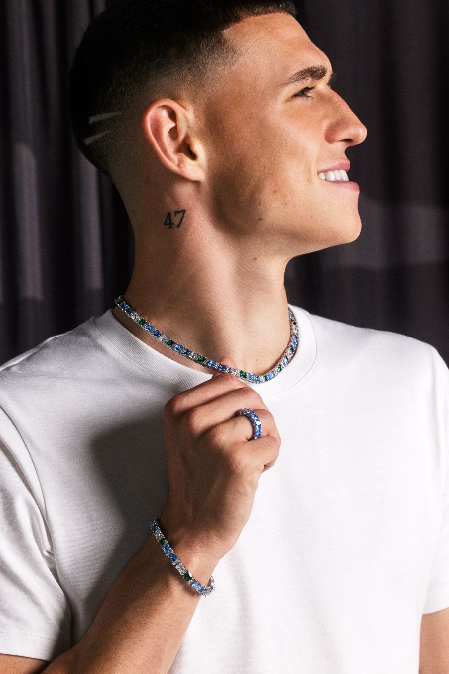 Cernucci X Phil Foden | cernucci Cernucci X Phil Foden Iced Baguette Tennis Chain, Bracelet U0026 Ring Bundle - Blue Green