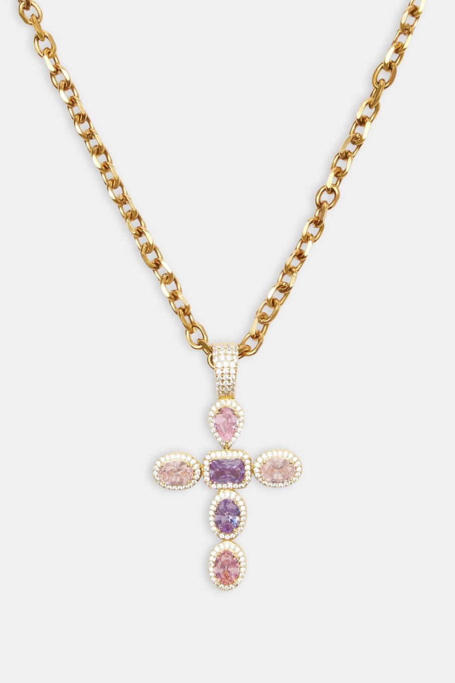 Necklaces | JWL-NECK Necklaces Iced Pink Cross Necklace - Gold