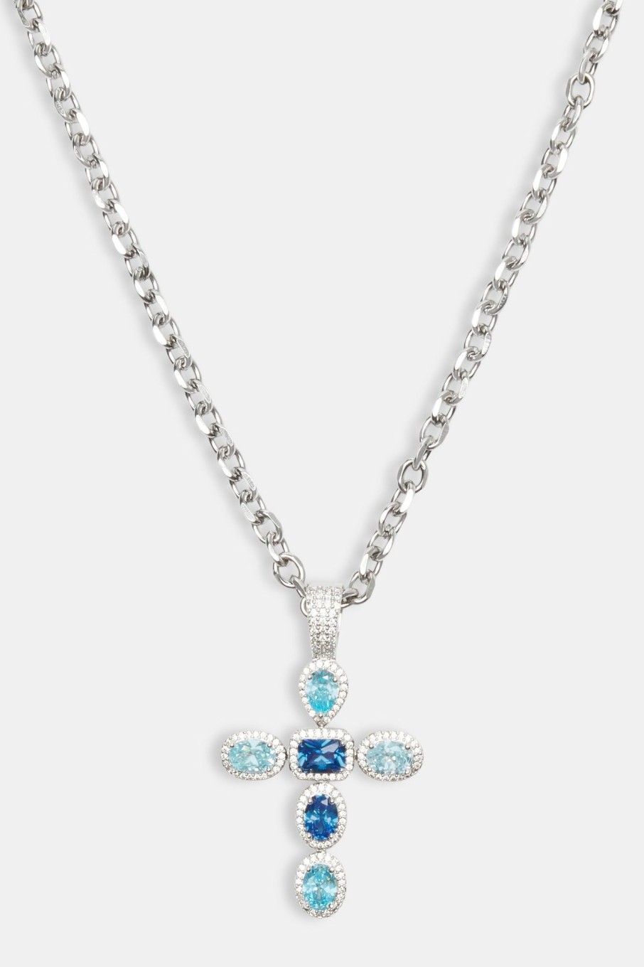 Necklaces | JWL-NECK Necklaces Iced Blue Cross Necklace - White