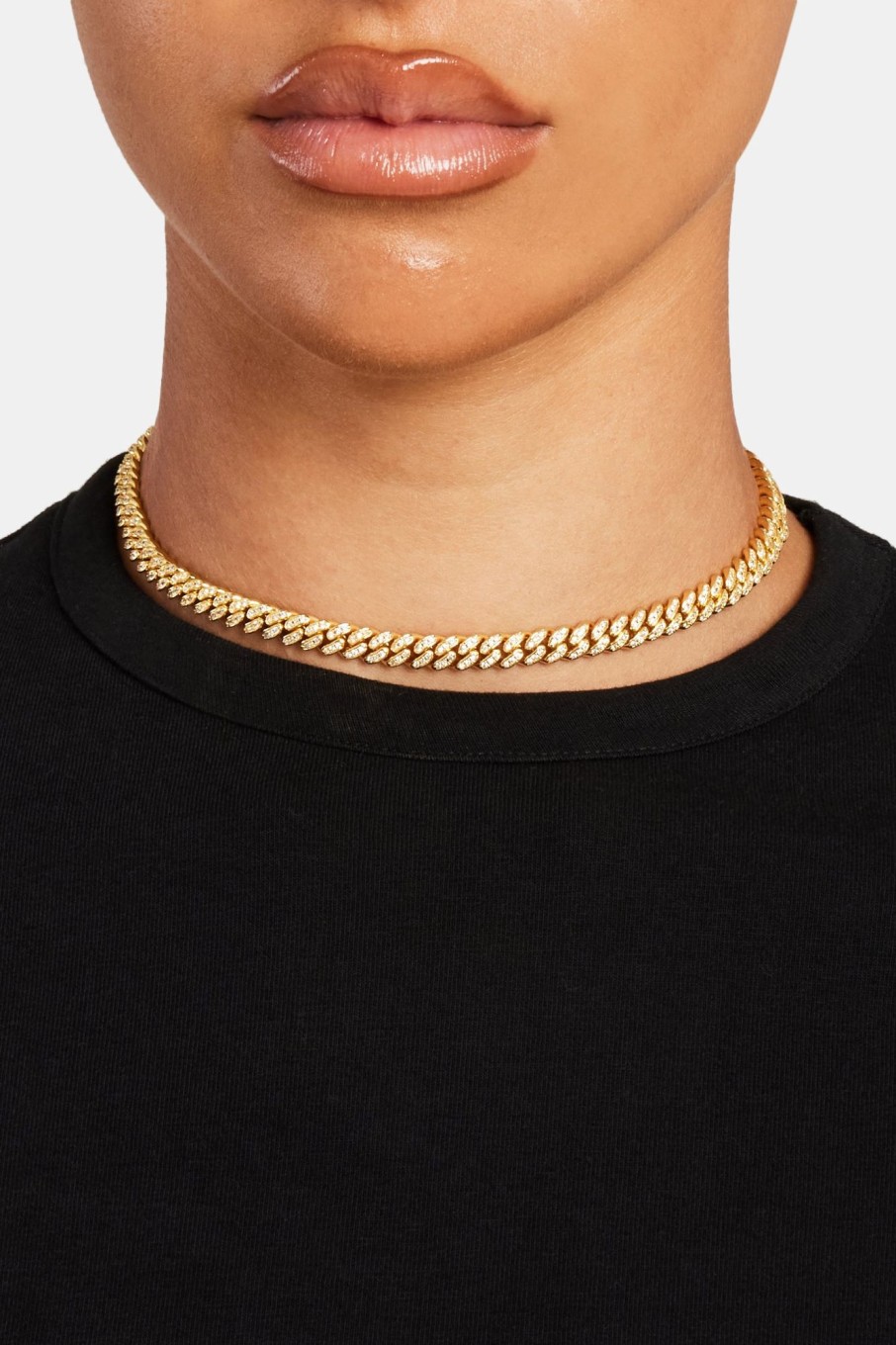 Chokers | JWL-CHN Chokers 6Mm Gold Plated Iced Cuban Chain Choker