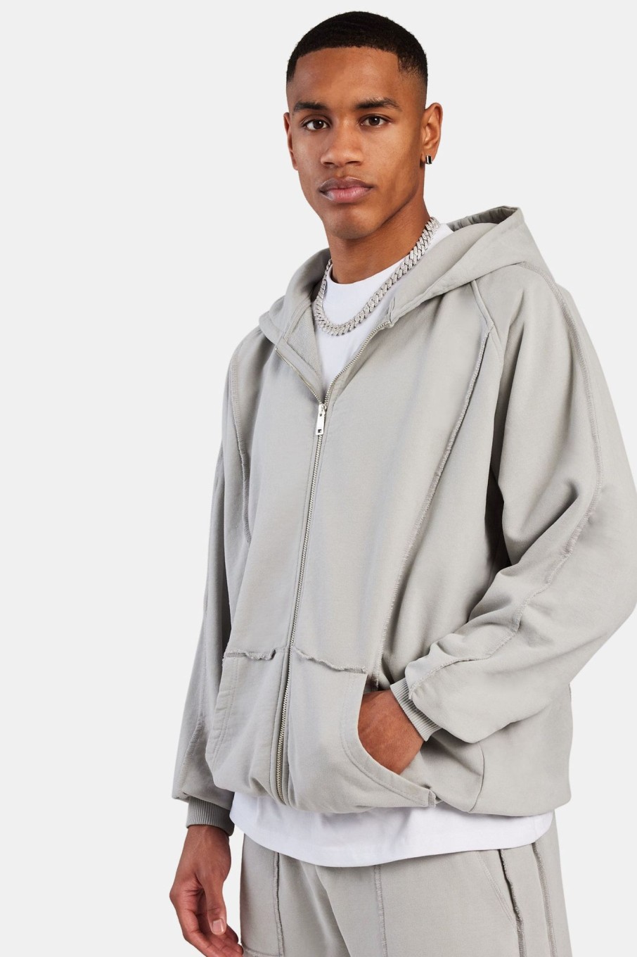 Hoodies & Sweatshirts | cernucci Hoodies & Sweatshirts Exposed Seam Zip Through Hoodie - Ash Grey