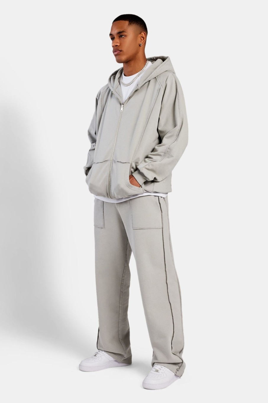 Hoodies & Sweatshirts | cernucci Hoodies & Sweatshirts Exposed Seam Zip Through Hoodie - Ash Grey