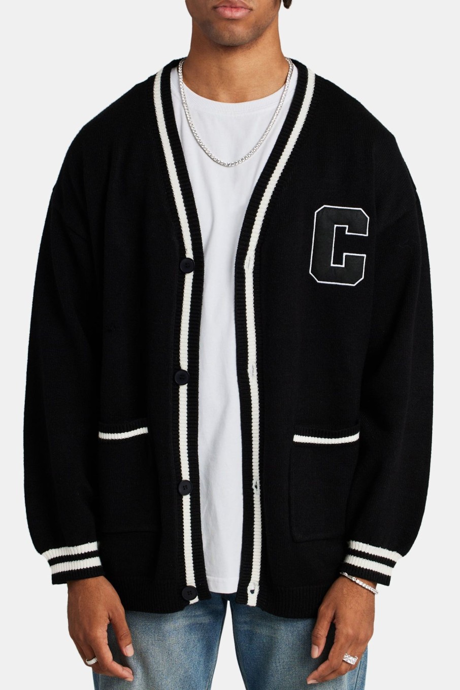 Knitwear | CLO-TOP-KTW Knitwear Crnc Varsity Cable Knit Cardigan - Black