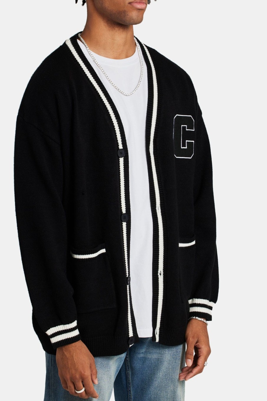 Knitwear | CLO-TOP-KTW Knitwear Crnc Varsity Cable Knit Cardigan - Black