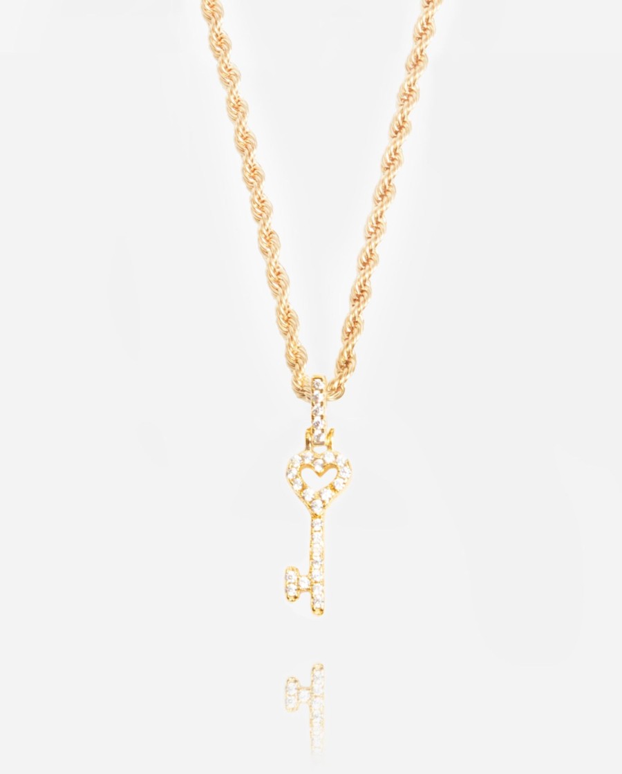 Jewellery Sets | cernucci Jewellery Sets Iced Heart Key Pendant - Gold