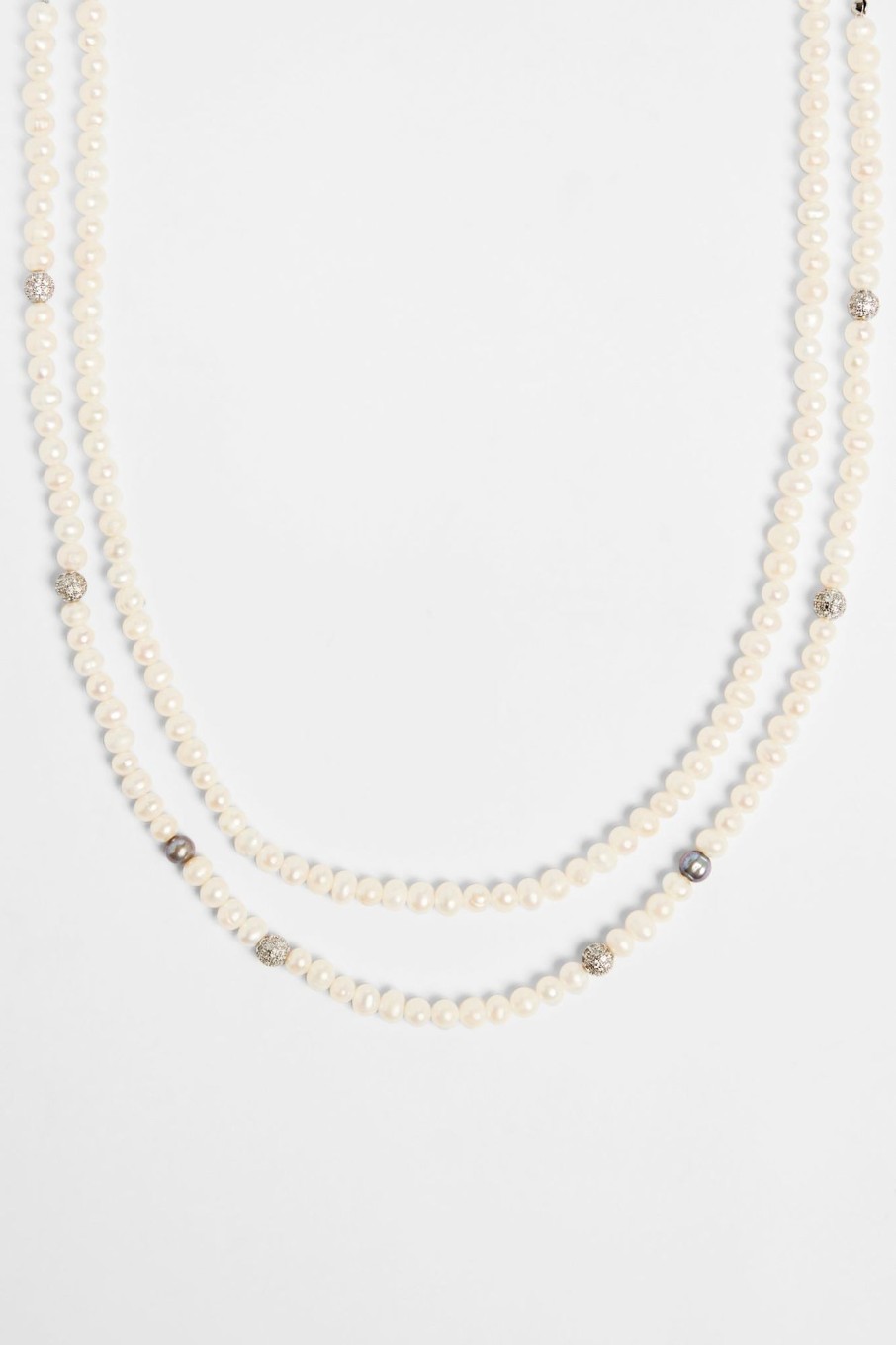 Pearl Necklaces & Bracelets | cernucci Pearl Necklaces & Bracelets 6Mm Double Layer Freshwater Pearl U0026 Iced Ball Necklace