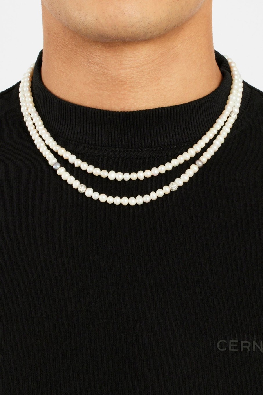 Pearl Necklaces & Bracelets | cernucci Pearl Necklaces & Bracelets 6Mm Double Layer Freshwater Pearl U0026 Iced Ball Necklace