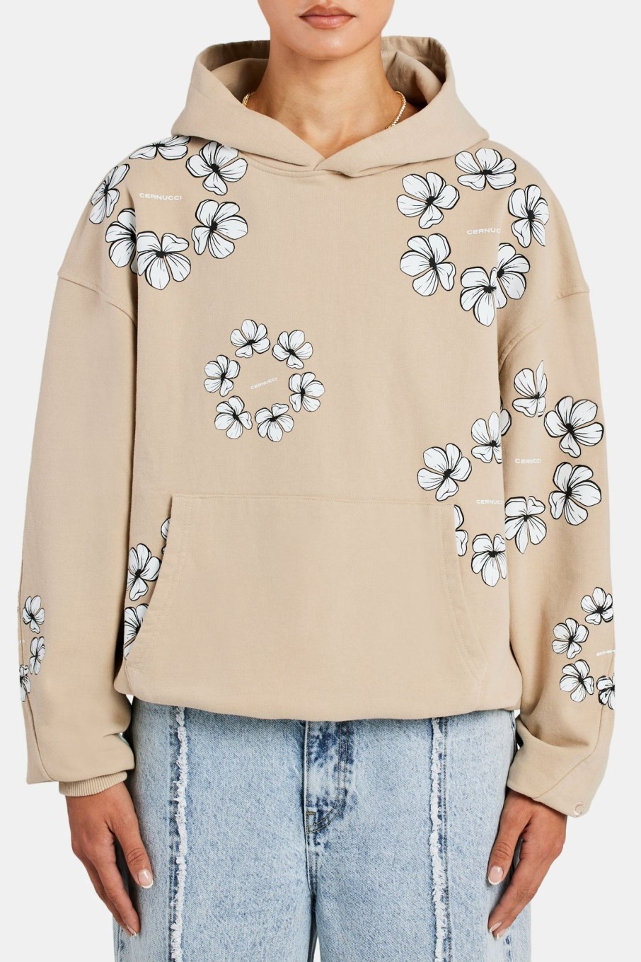 Hoodies & Sweatshirts | CLO-TOP-HS-HOOD Hoodies & Sweatshirts Floral Print Oversized Hoodie - Beige