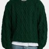 Knitwear | CLO-TOP-KTW Knitwear Cable Knit Varsity Sweater - Forest Green