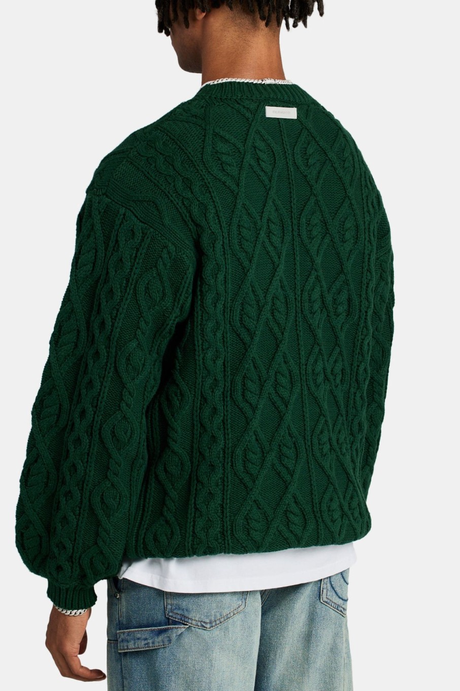 Knitwear | CLO-TOP-KTW Knitwear Cable Knit Varsity Sweater - Forest Green