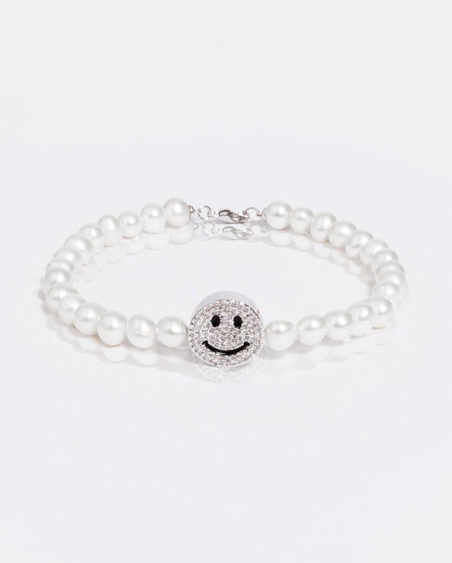 Pearl Necklaces & Bracelets | cernucci Pearl Necklaces & Bracelets Iced Face Motif Freshwater Pearl Bracelet