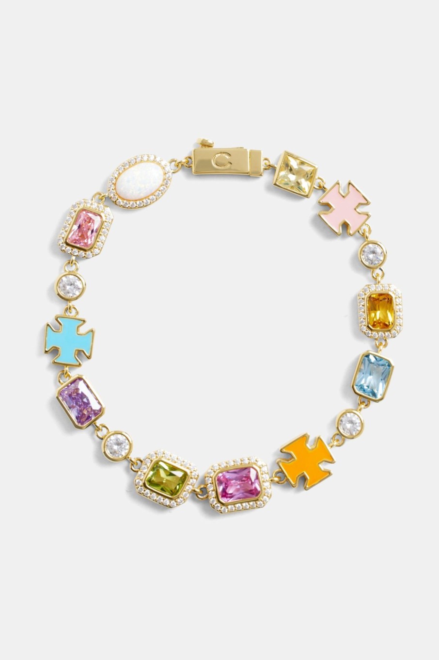 Bracelets & Bangles | cernucci Bracelets & Bangles Pink Multi Gemstone Motif Bracelet - Gold